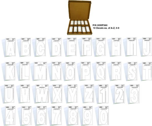 White Decals Kit & Organizer A-Z, 0-9 360 pcs.