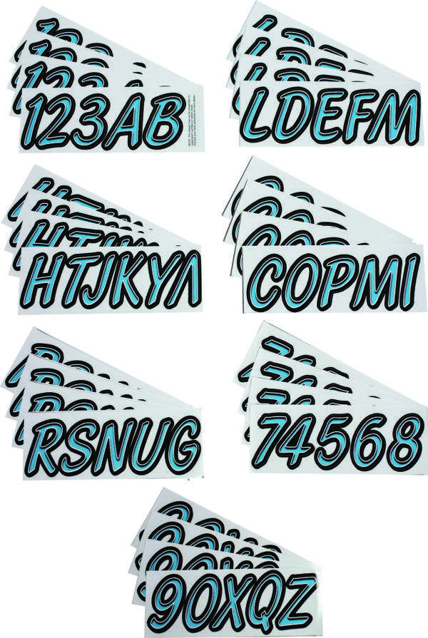 Boat Lettering Cyan/Black 3″ Registration Kit