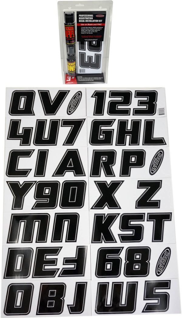 Boat Lettering Black 3″ registration installation kit