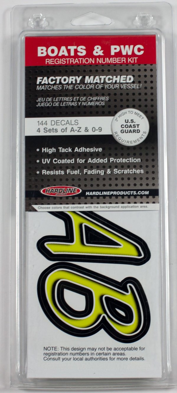 Boat Lettering Lime Yellow/Black 3″ Registration Kit