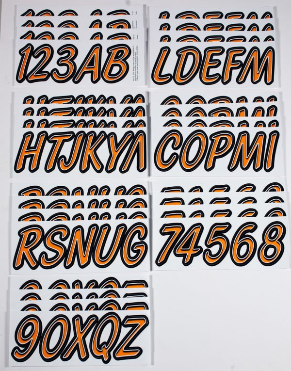 Boat Lettering Orange/Black 3″ Registration Kit