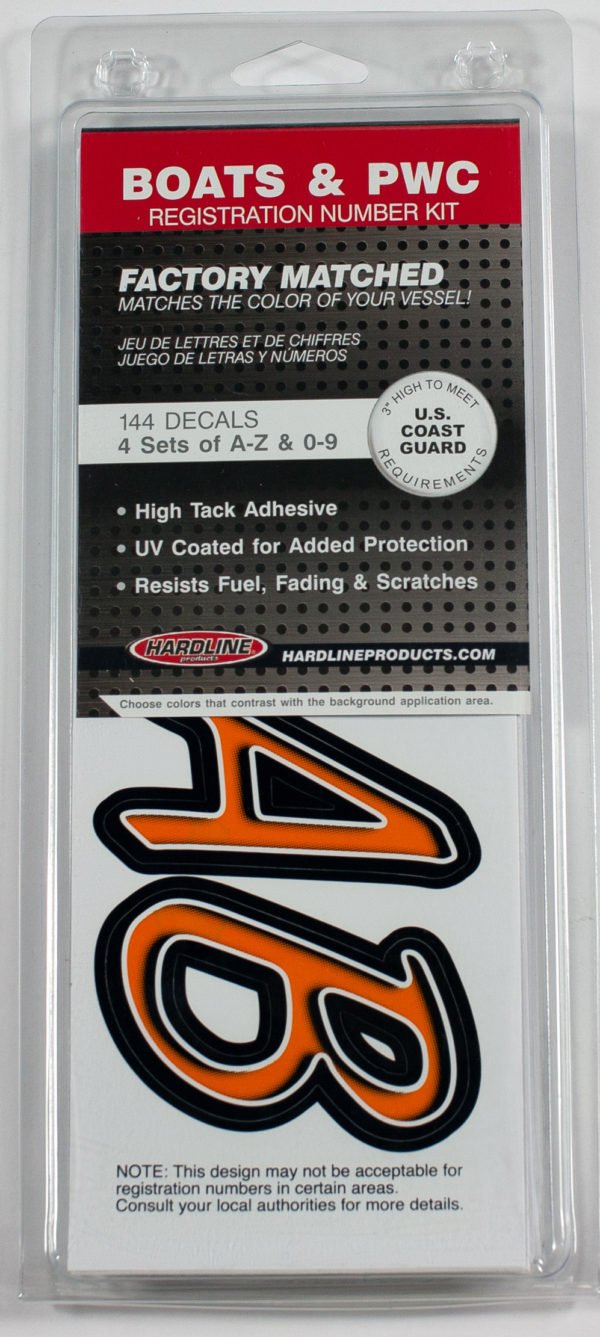 Boat Lettering Orange/Black 3″ Registration Kit