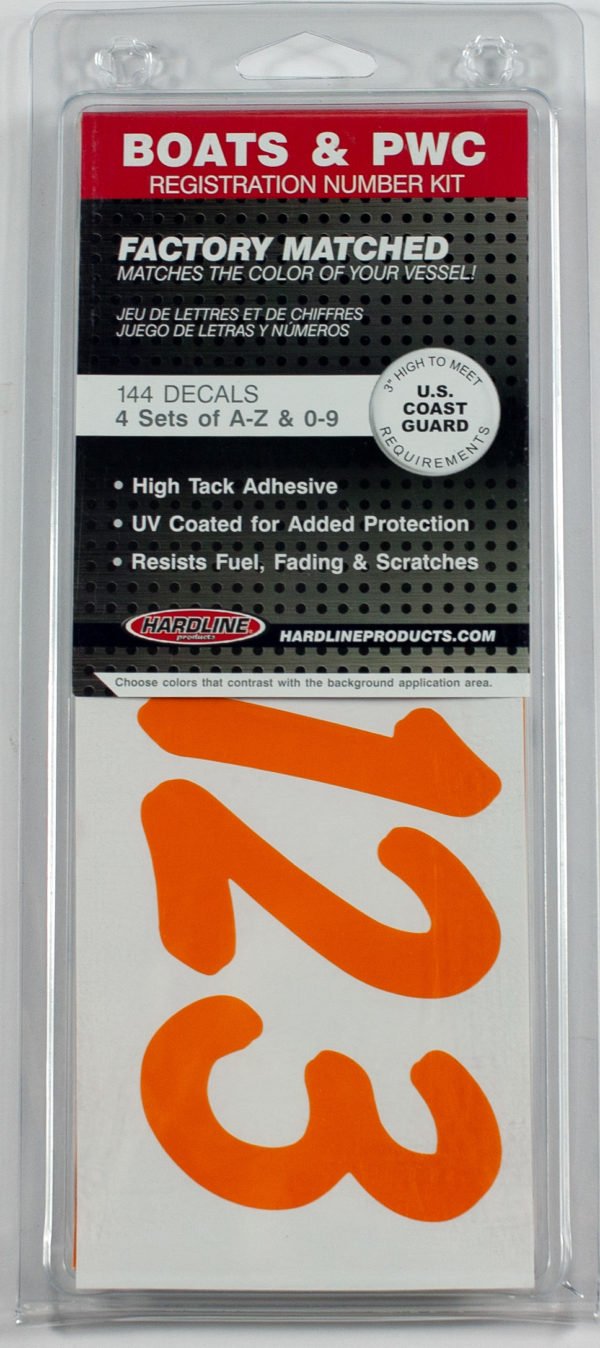 Boat Lettering Solid Orange 3″ Registration Kit